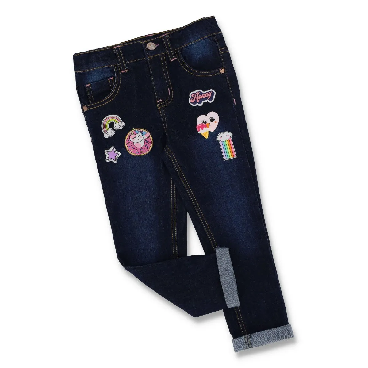 Pre-Girls Dark Blue Fashion Skinny Applique Logos Denim Jean sold by Edgars