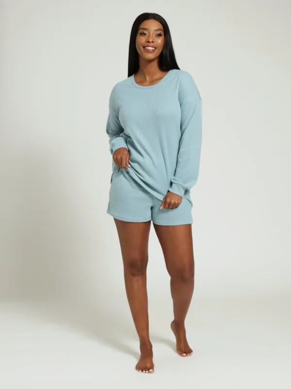 Long Sleeve Textured Pullover & Short Pj Set - Blue sold by Edgars