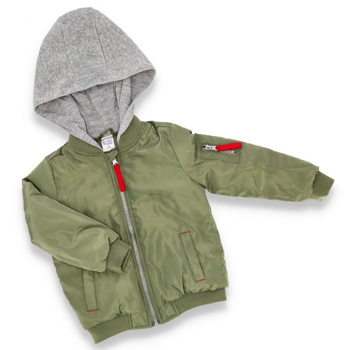 Pre-Boys Fleece Hooded Bomber Jacket - Olive sold by Edgars