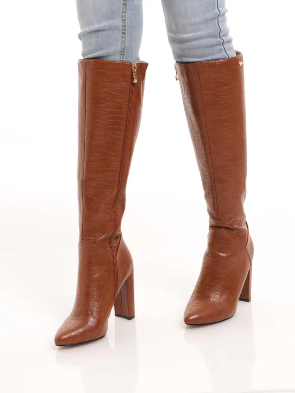 Ladies Structured Knee High Pointed Boot - Brown sold by Edgars