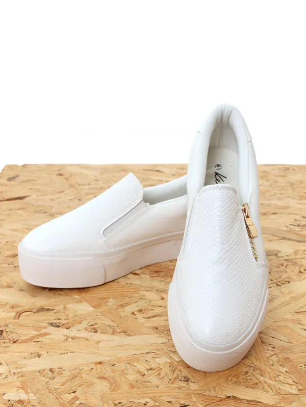 Ladies Side Zip Platform Sneaker - White sold by Edgars