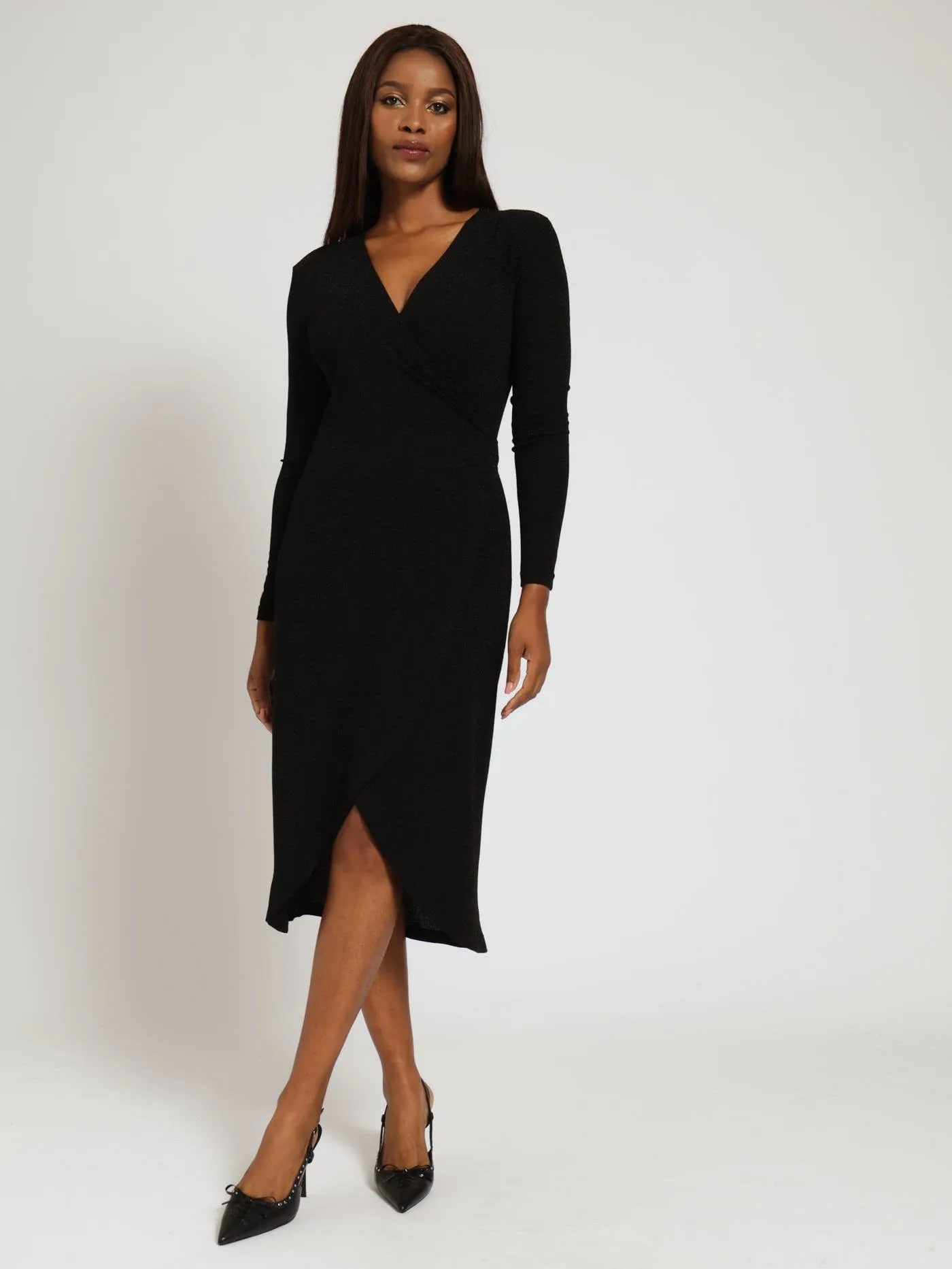 Shimmer Knot Detail Midi Dress - Black sold by Edgars