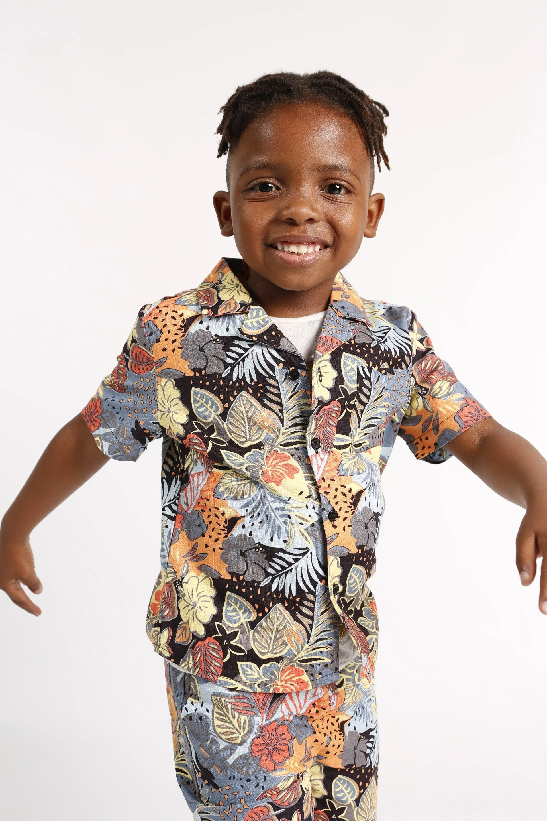 Pre-Boys Orange Leaf Print Pullon Shirt sold by Edgars