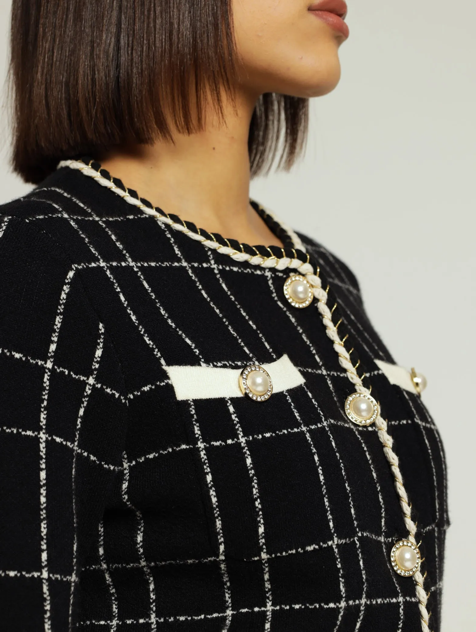 Plaid Knit Jacket With Braided Edge - Black sold by Edgars product image thumbnail 2