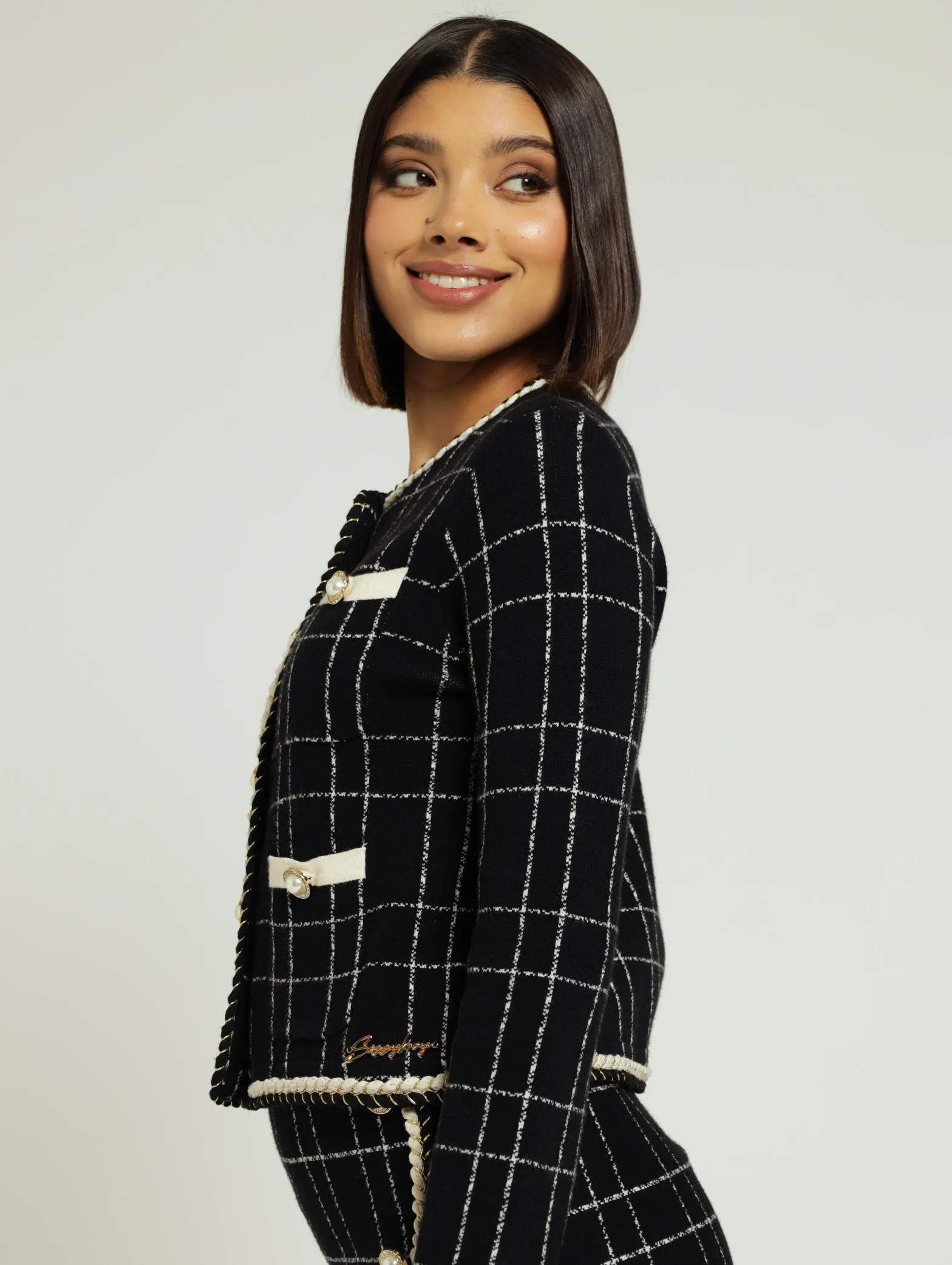 Plaid Knit Jacket With Braided Edge - Black sold by Edgars product image thumbnail 3