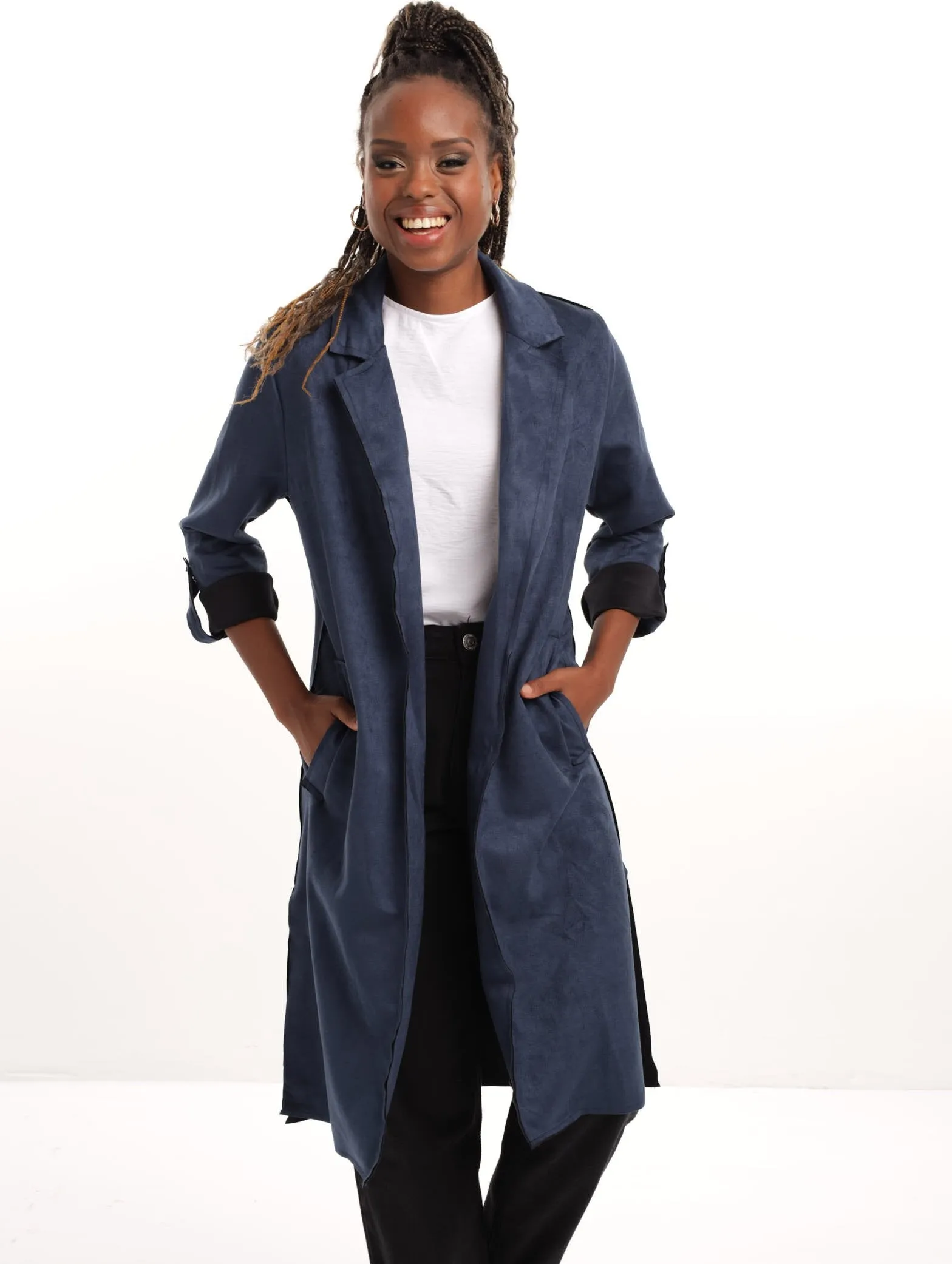 Ladies Suede Soft Trench Coat - Navy sold by Edgars