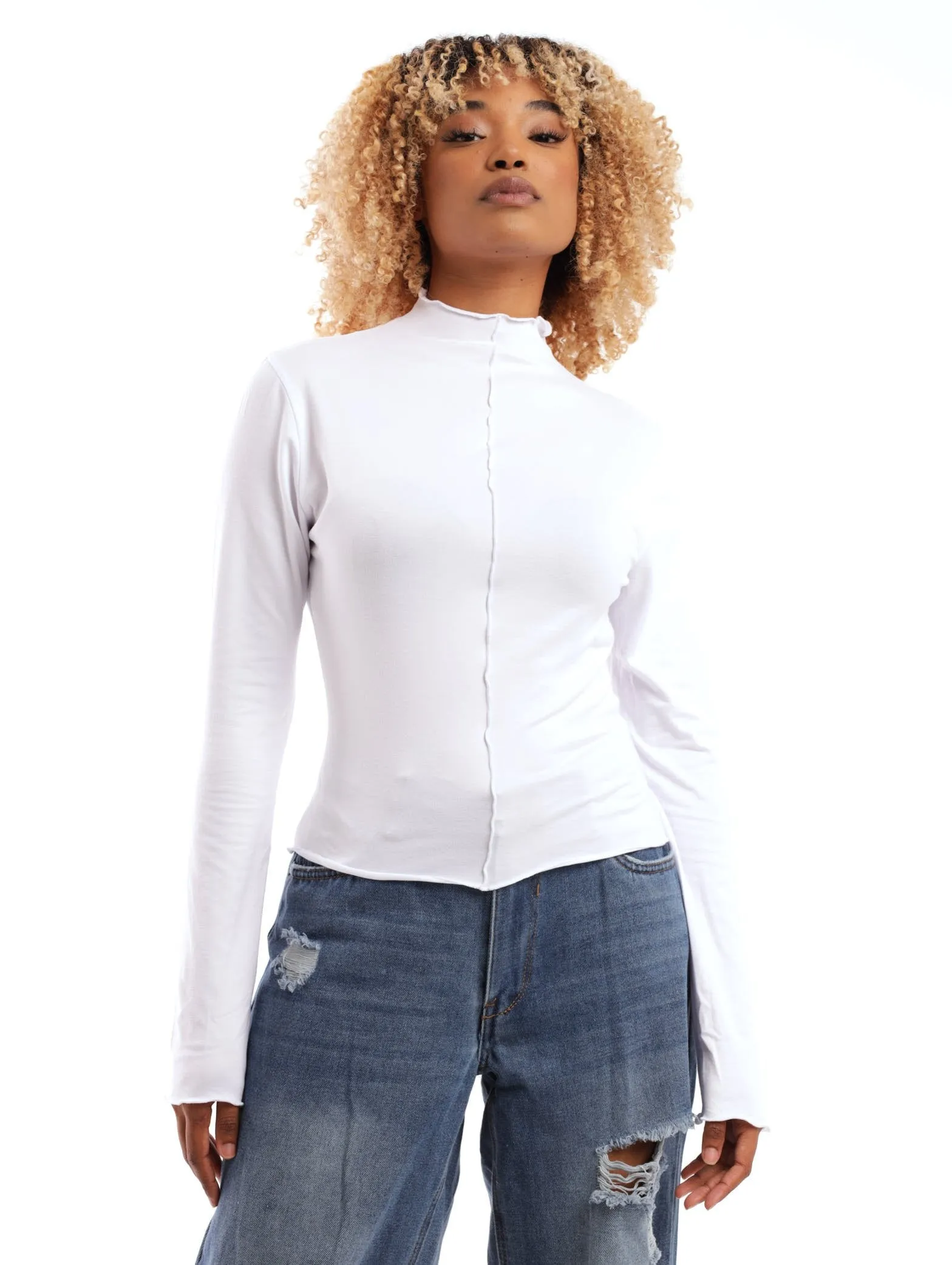 Ladies Long Sleeve Floss Detailed Tee - White sold by Edgars