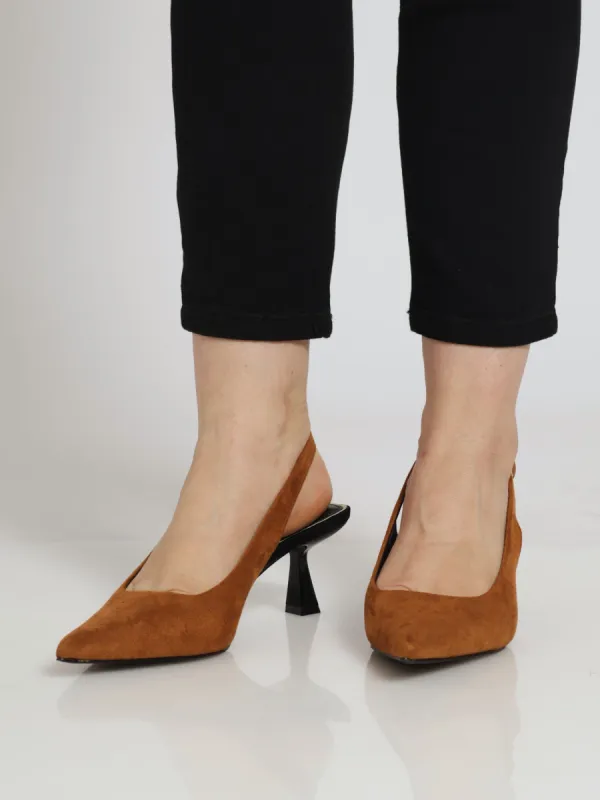 Slingback Microfibre Kitten Heel - Tobacco sold by Edgars 