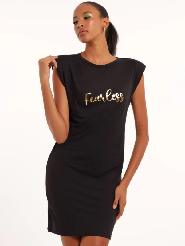 Ladies Padded Shoulder T-Shirt Dress - Black sold by Edgars