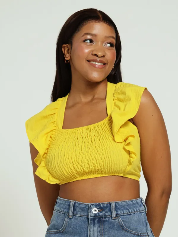 Frill Bodice Tie Back Top - Yellow sold by Edgars