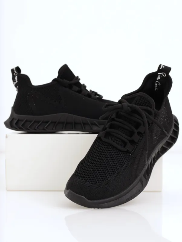 Ladies Glitter Lace Up Knit Sneaker - Black sold by Edgars