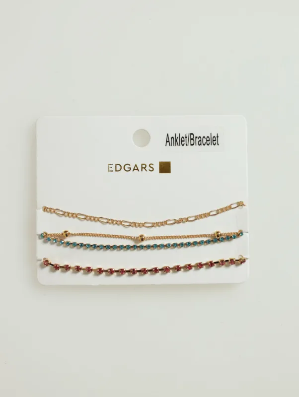 4 Pack Diamante Anklets - Gold sold by Edgars