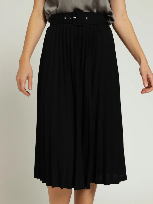 Belted Pleated Skirt - Black sold by Edgars