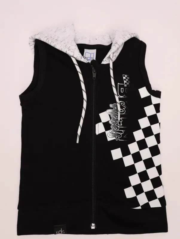 Pre-Boys Short Sleeve Fleece Zip Thru Top - Black sold by Edgars