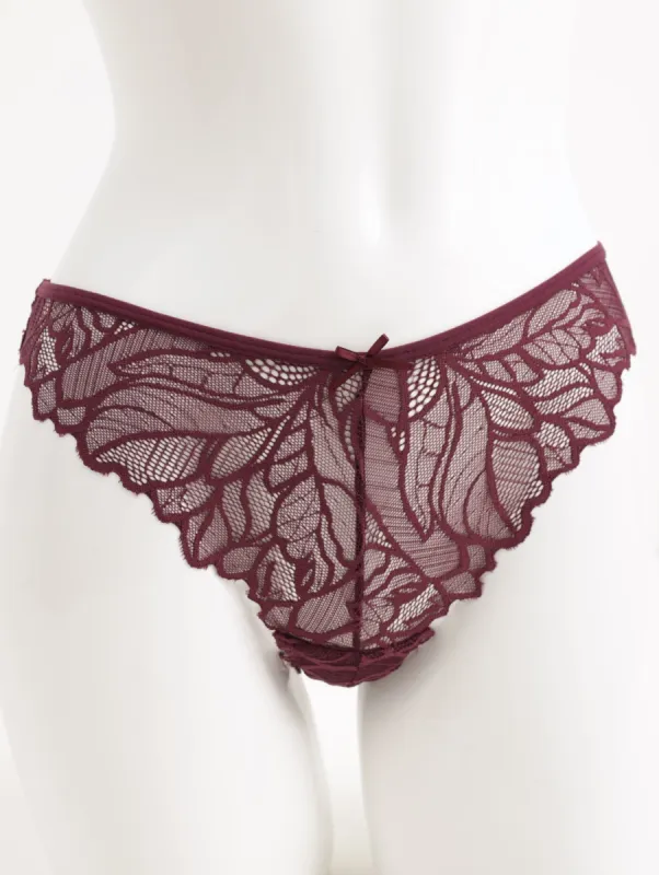 Ladies Microfibre Lace Thong - Berry sold by Edgars