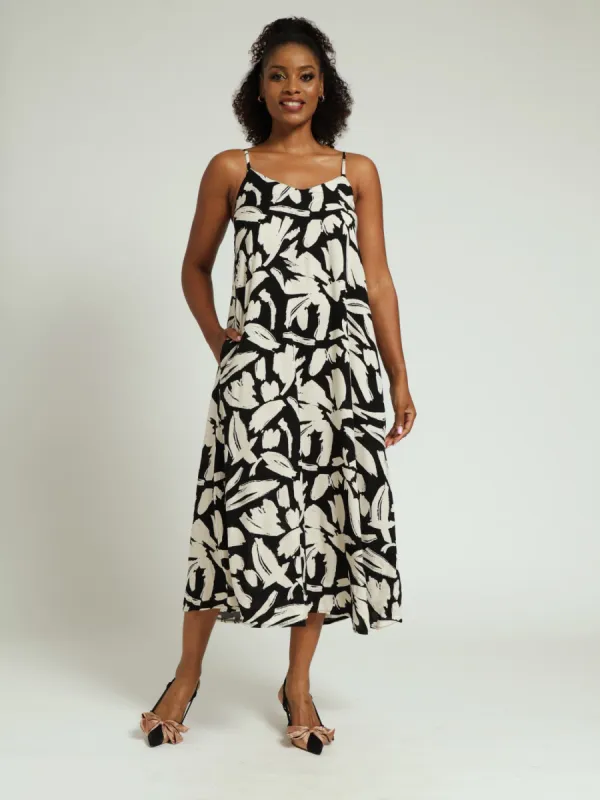Strappy A-Line Slip Maxi Dress - Black/Cream sold by Edgars