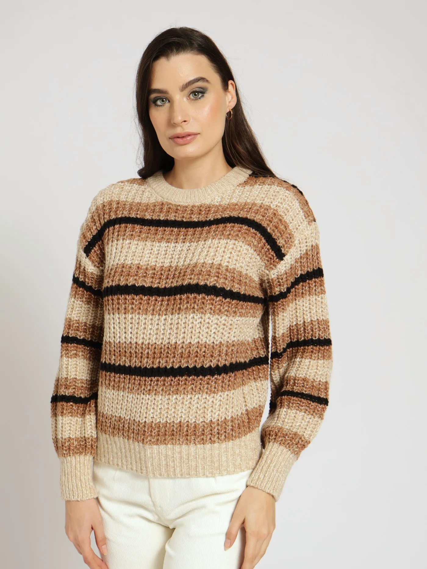 Long Sleeve Lurex Stripe Chunky Knit Sweater sold by Edgars