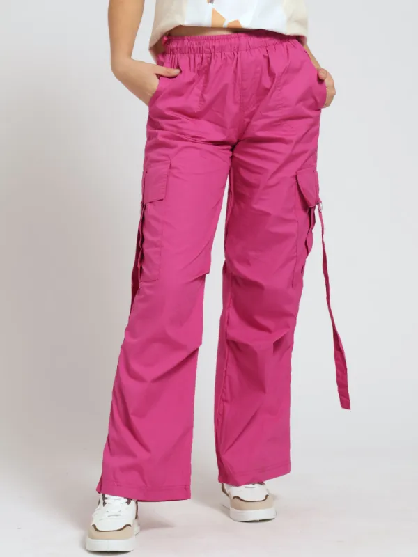 Girls Belted Parachute Pants - Cerise sold by Edgars
