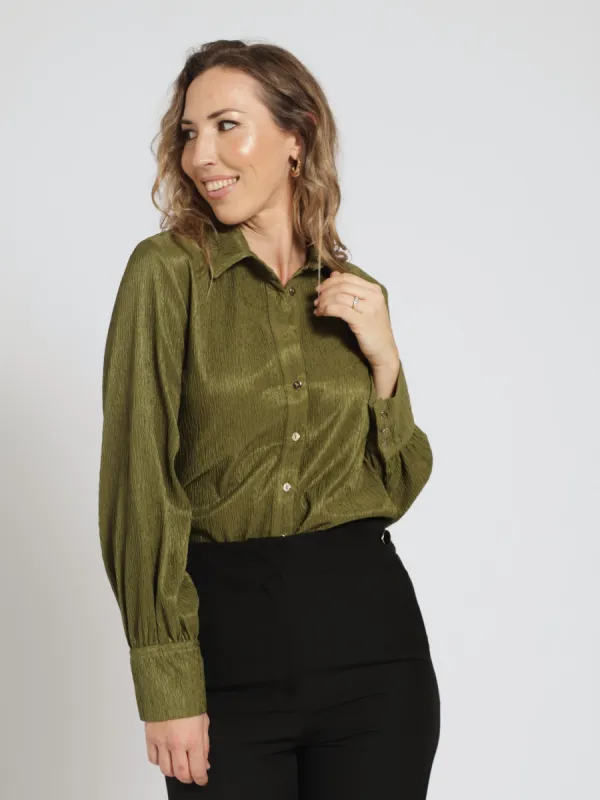 Long Sleeve Crinkle Shirt - Olive sold by Edgars