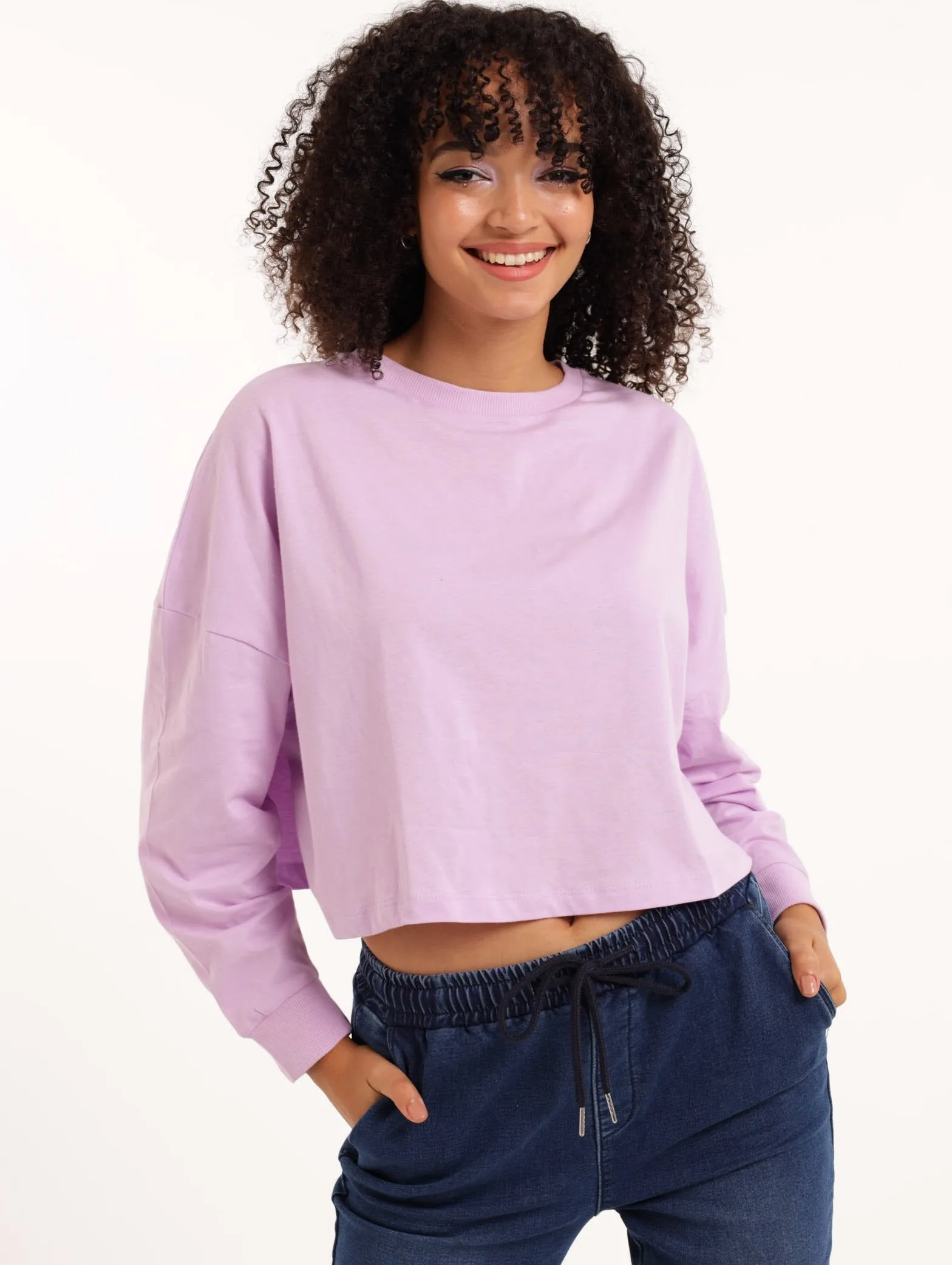 Ladies Long Sleeve Boxy Basic Top - Lilac sold by Edgars