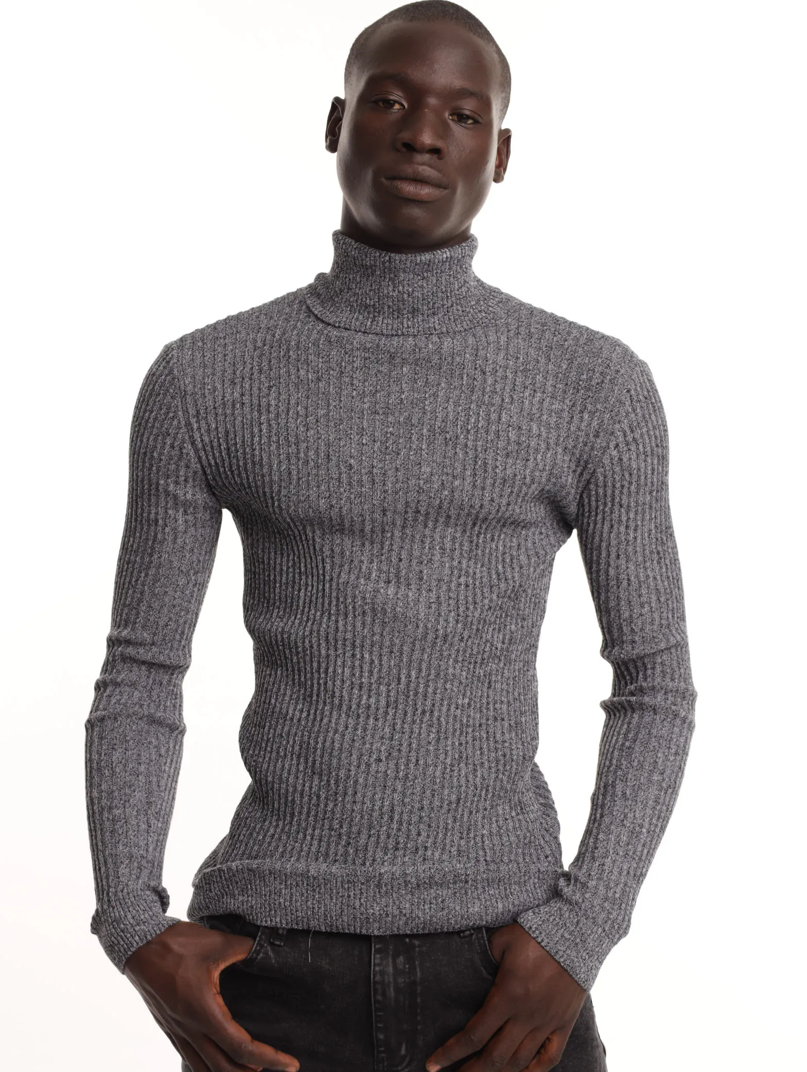 Men's Polo Neck Marled Yarn Top - Black/White sold by Edgars