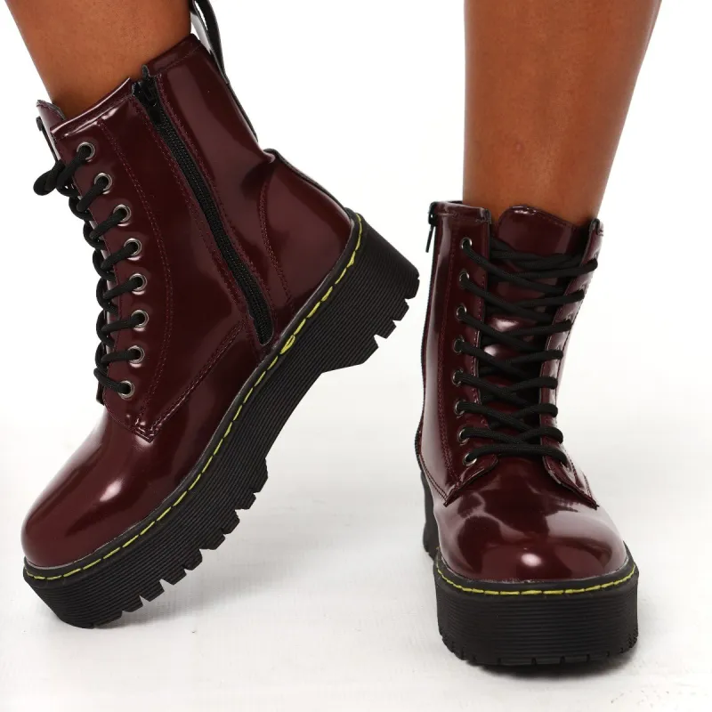 Ladies Platform Lace-Up Boot - Burgundy sold by Edgars