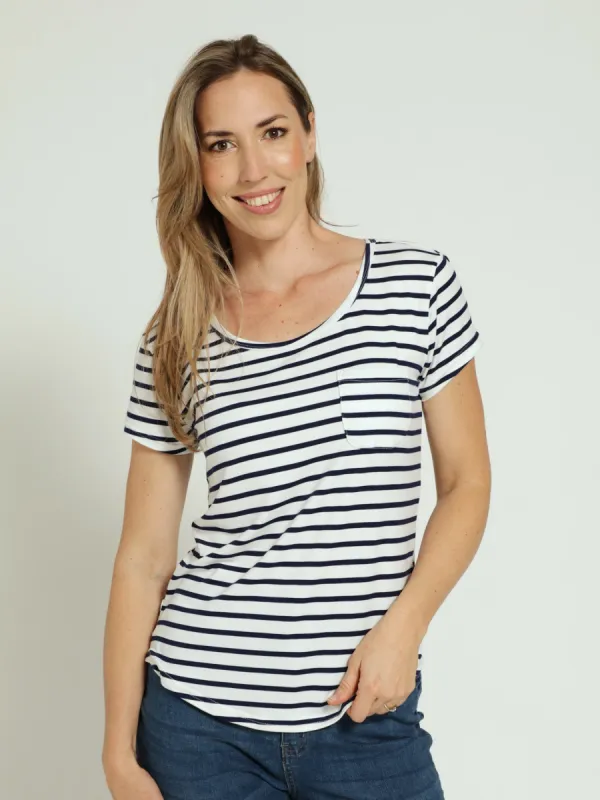 Stripe Pocket Tee - White/Navy sold by Edgars
