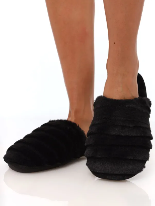 Ladies Basic Fur Closed Toe Slipper - Black sold by Edgars
