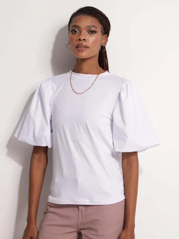 Ladies Poplin Puff Short Sleeve Top - White sold by Edgars