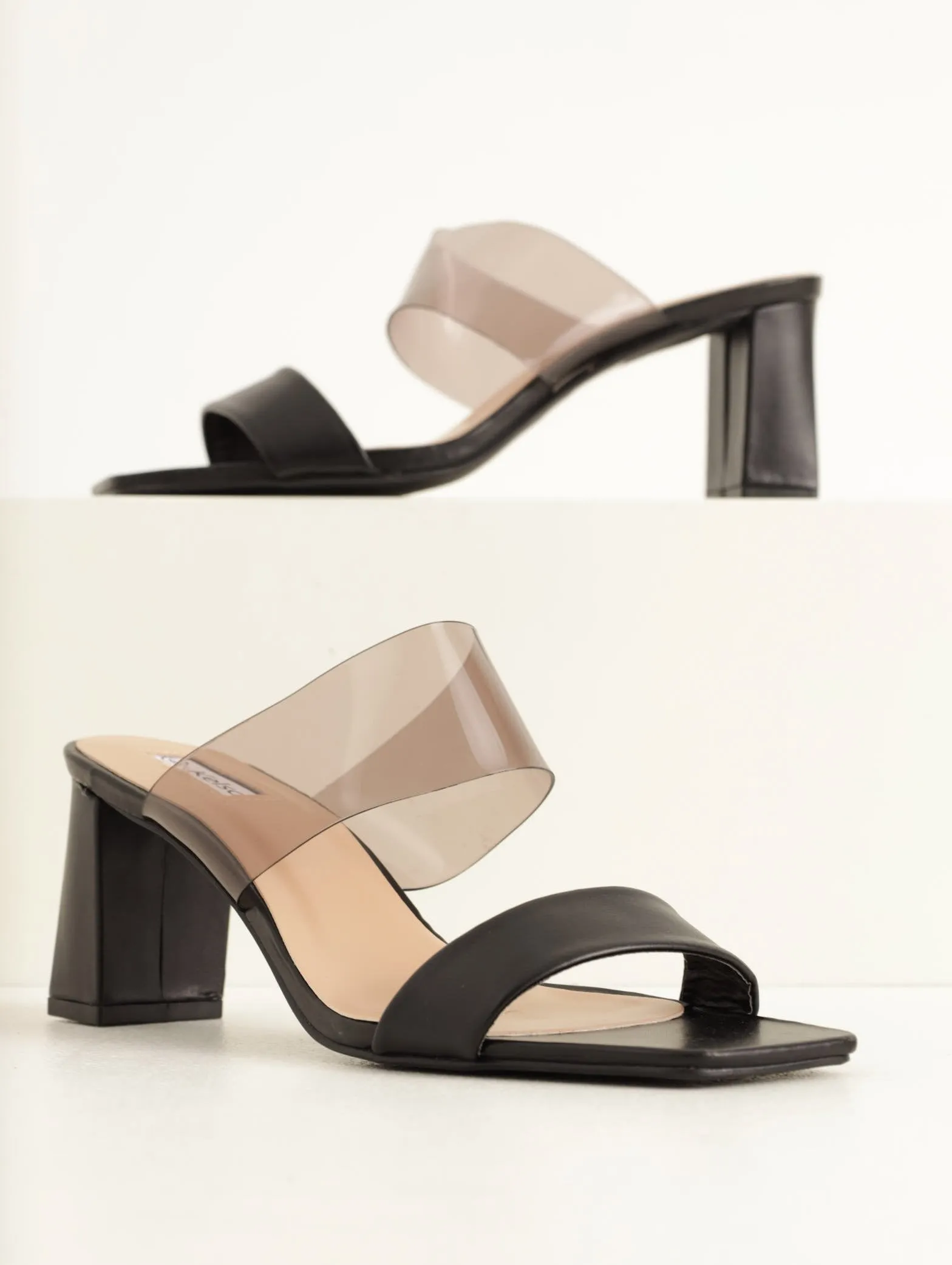 Ladies Square Toe Push-In Mule On Block Heel - Black sold by Edgars