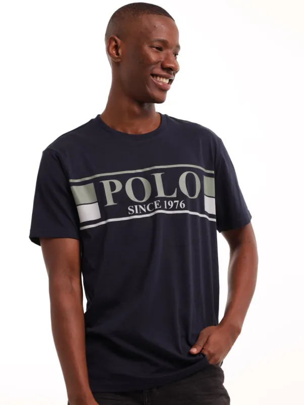 Men's Printed Line Box Tee - Navy sold by Edgars