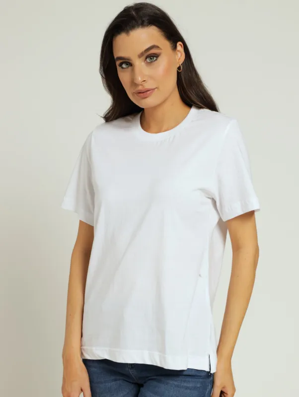 Cotton Boxy Tee With Rib Neck - White sold by Edgars