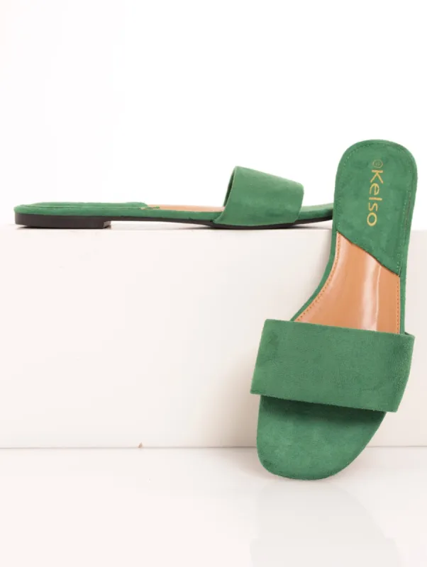 Ladies Basic Plain Mule Push-In Sandal - Green sold by Edgars