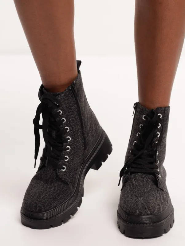 Ladies Military Lace-Up Boot - Black sold by Edgars
