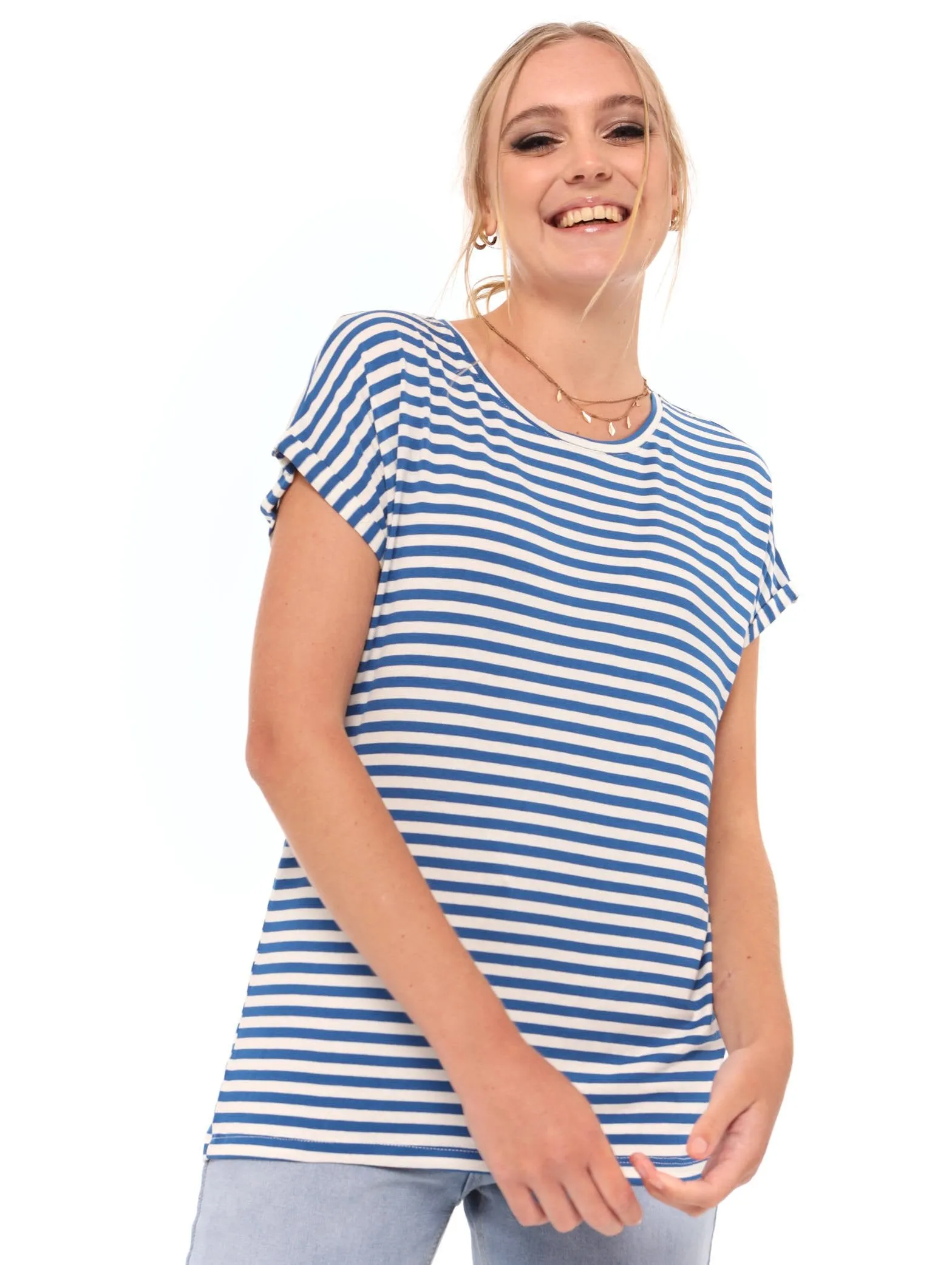 Ladies Scoop Neck Drapey Tee - Blue sold by Edgars