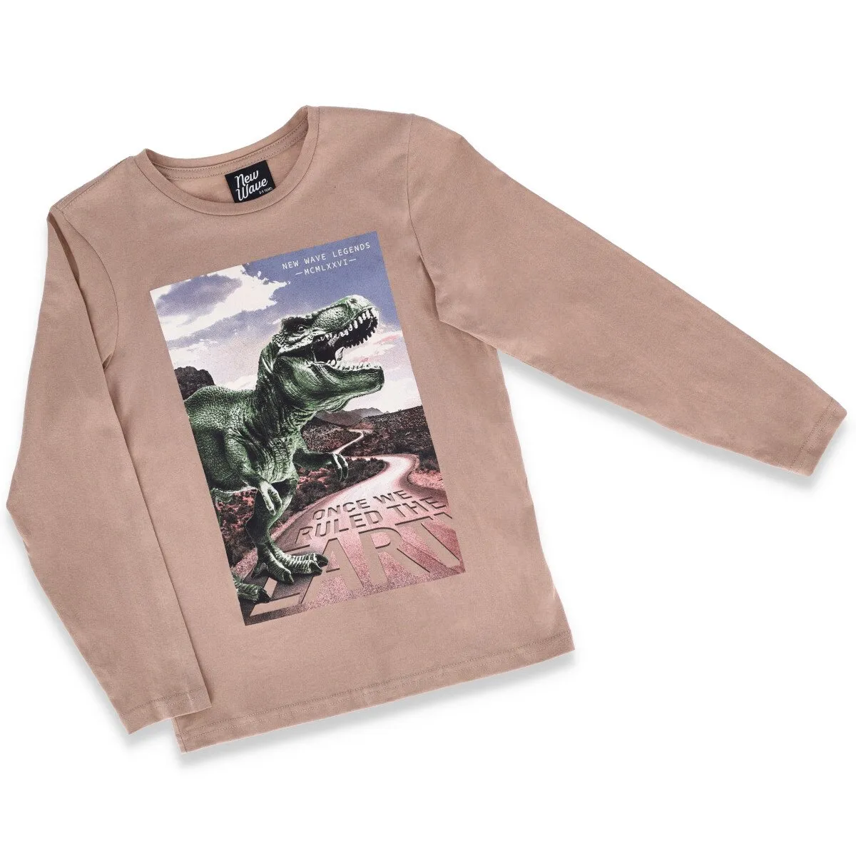 Boys Long Sleeve Dino Tee - Light Brown sold by Edgars