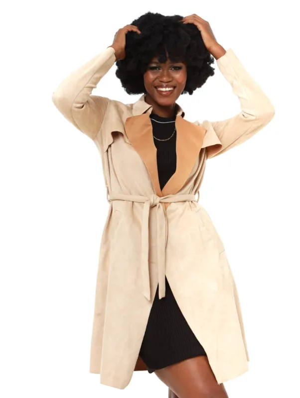 Ladies Suede Belted Trench Coat - Sand sold by Edgars