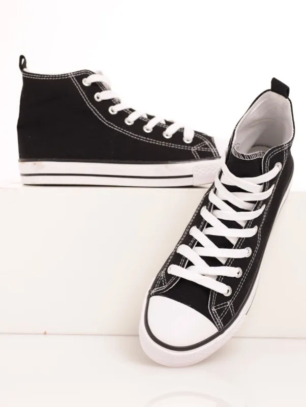 Ladies High Top Plimsole Lace-Up Sneaker - Black sold by Edgars