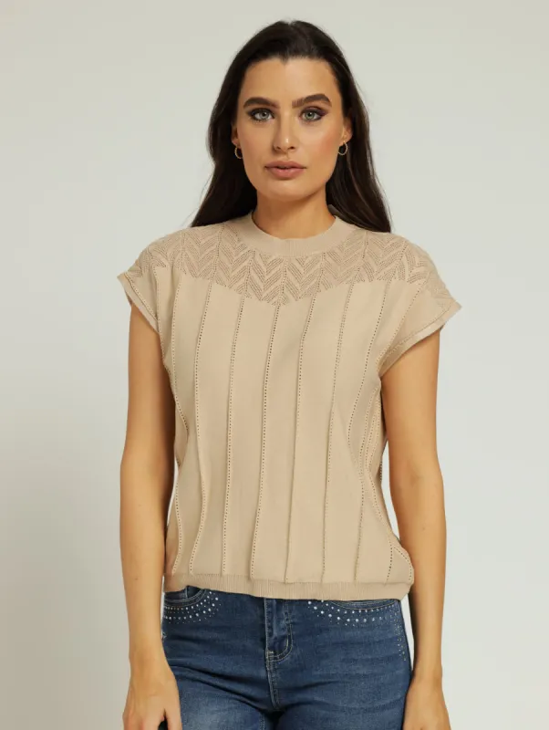 Pointelle Yoke Sweater - Sand Stone sold by Edgars 