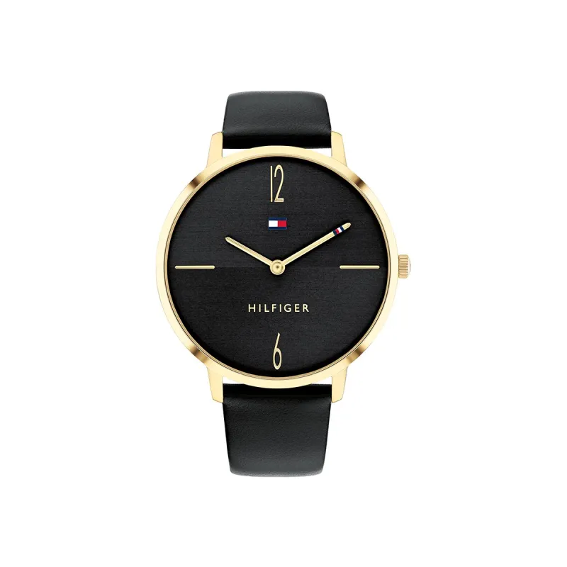 Liza 40Mm Gold Watch Case With Black Dial And Black Leather Strap sold by Edgars