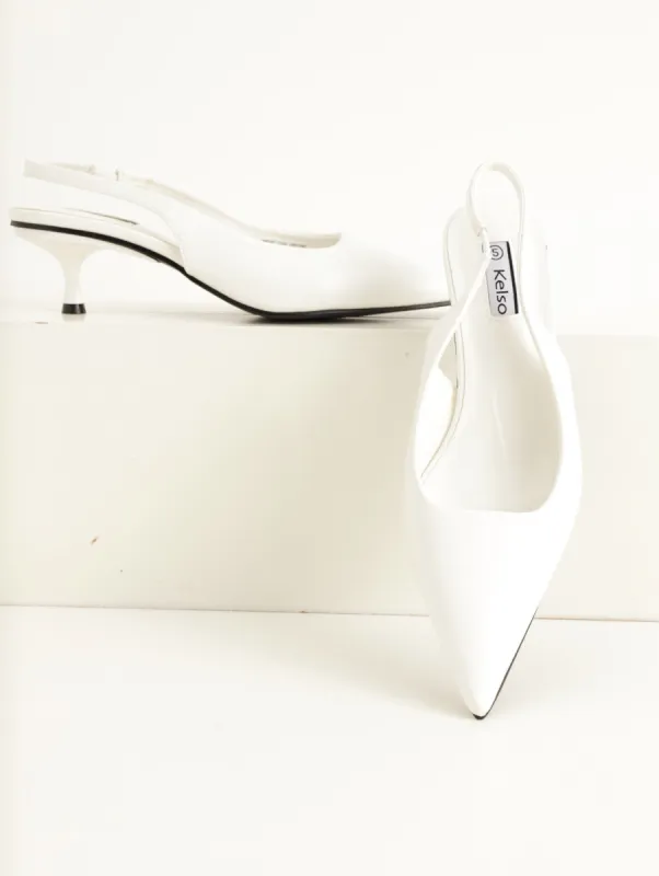 Ladies Pointed Slingback Sqaure Back Kitten Heel - White sold by Edgars