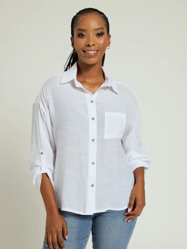 Long Sleeve Slouchy Shirt - White sold by Edgars