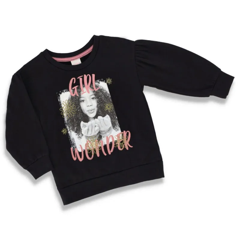 Pre-Girls Puff Sleeve Basic Pullover - Black sold by Edgars