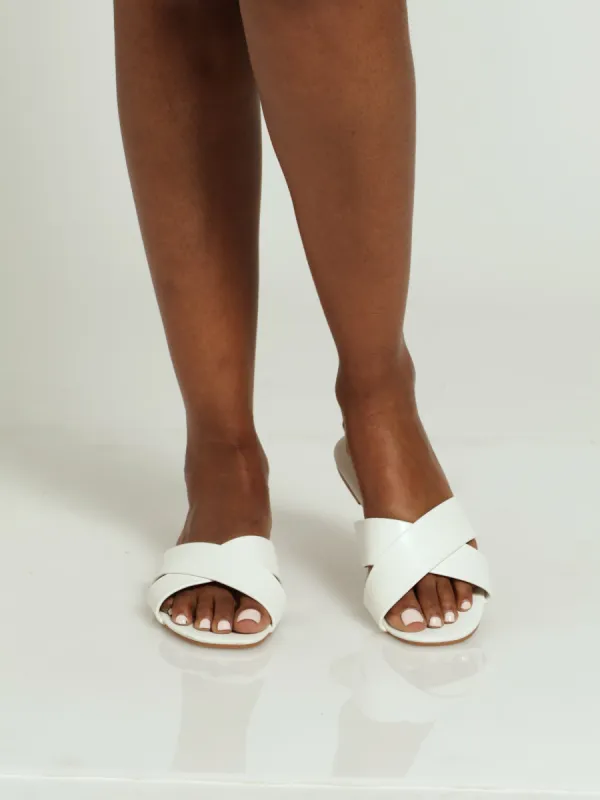 Medium Width Cross Strap Mule Sandal - White sold by Edgars