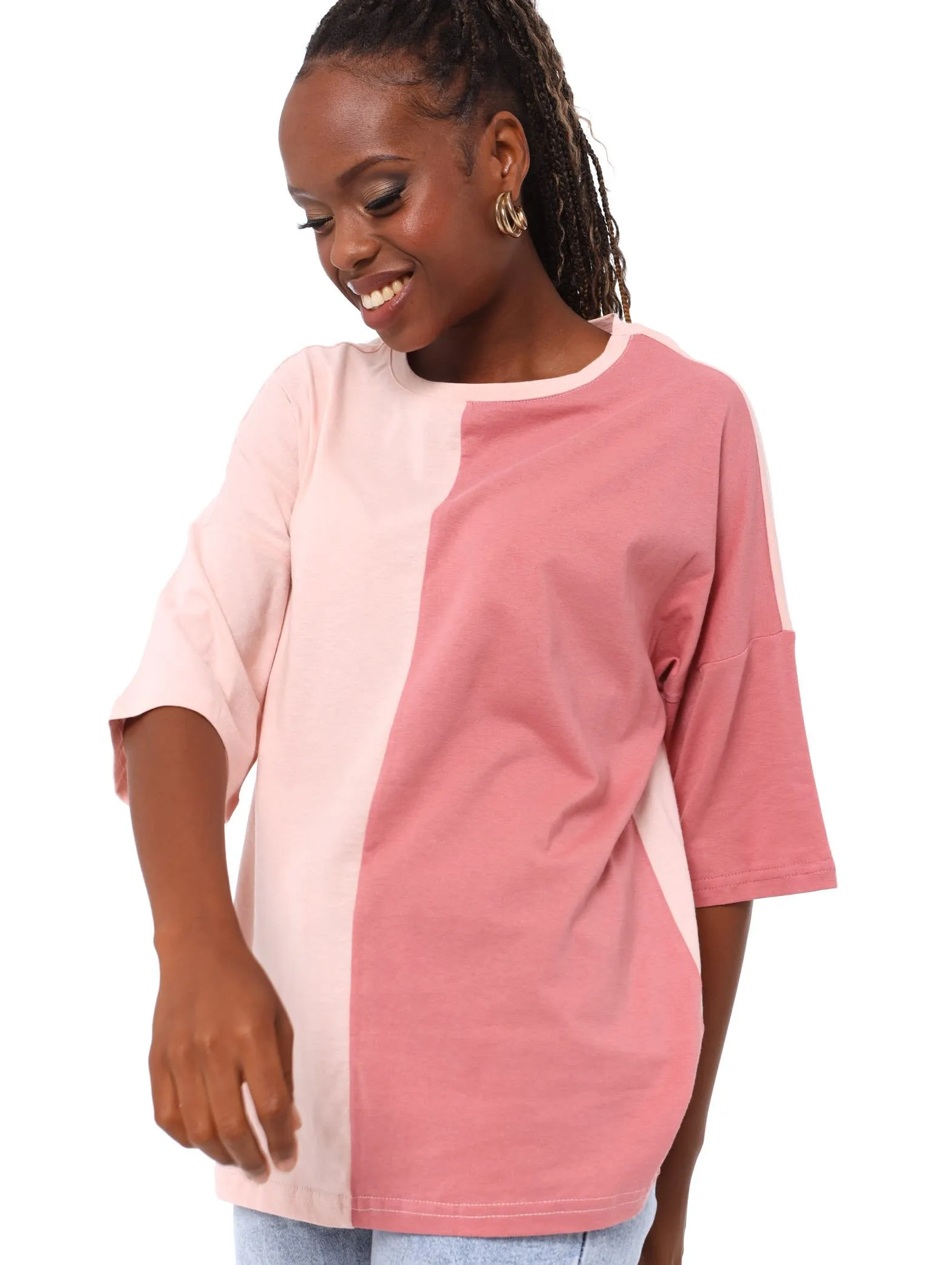 Ladies Colourblock Oversize Tee - Pink sold by Edgars