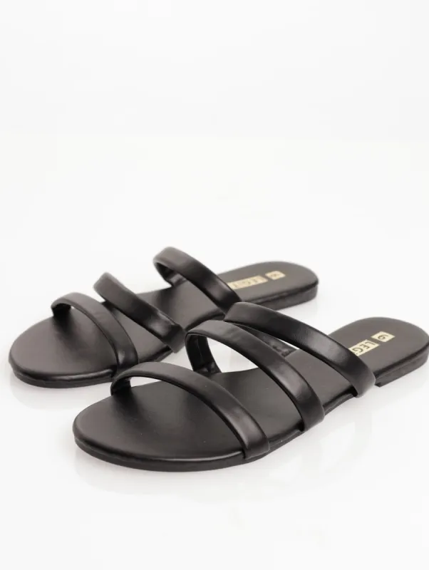 Ladies Padded 3 Strap Push-In Mule Sandal - Black sold by Edgars