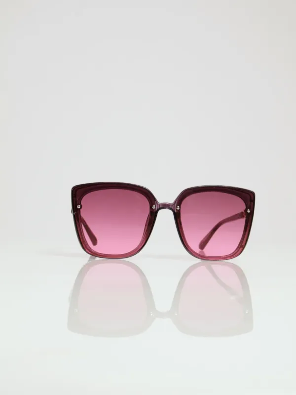 Gold Detail Large Sqaure Cateye Gradient Lense Sunglasses - Purple sold by Edgars