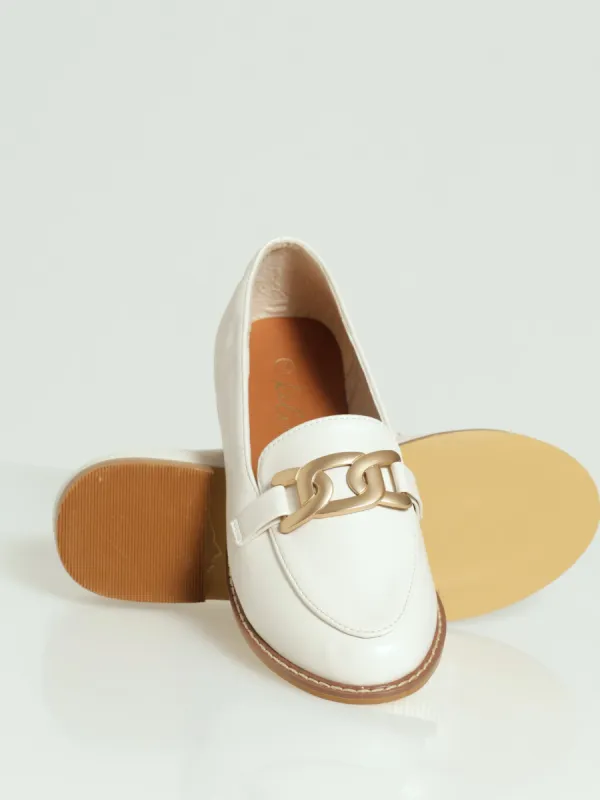Loafer With Chain Metal Trim - Off White sold by Edgars 
