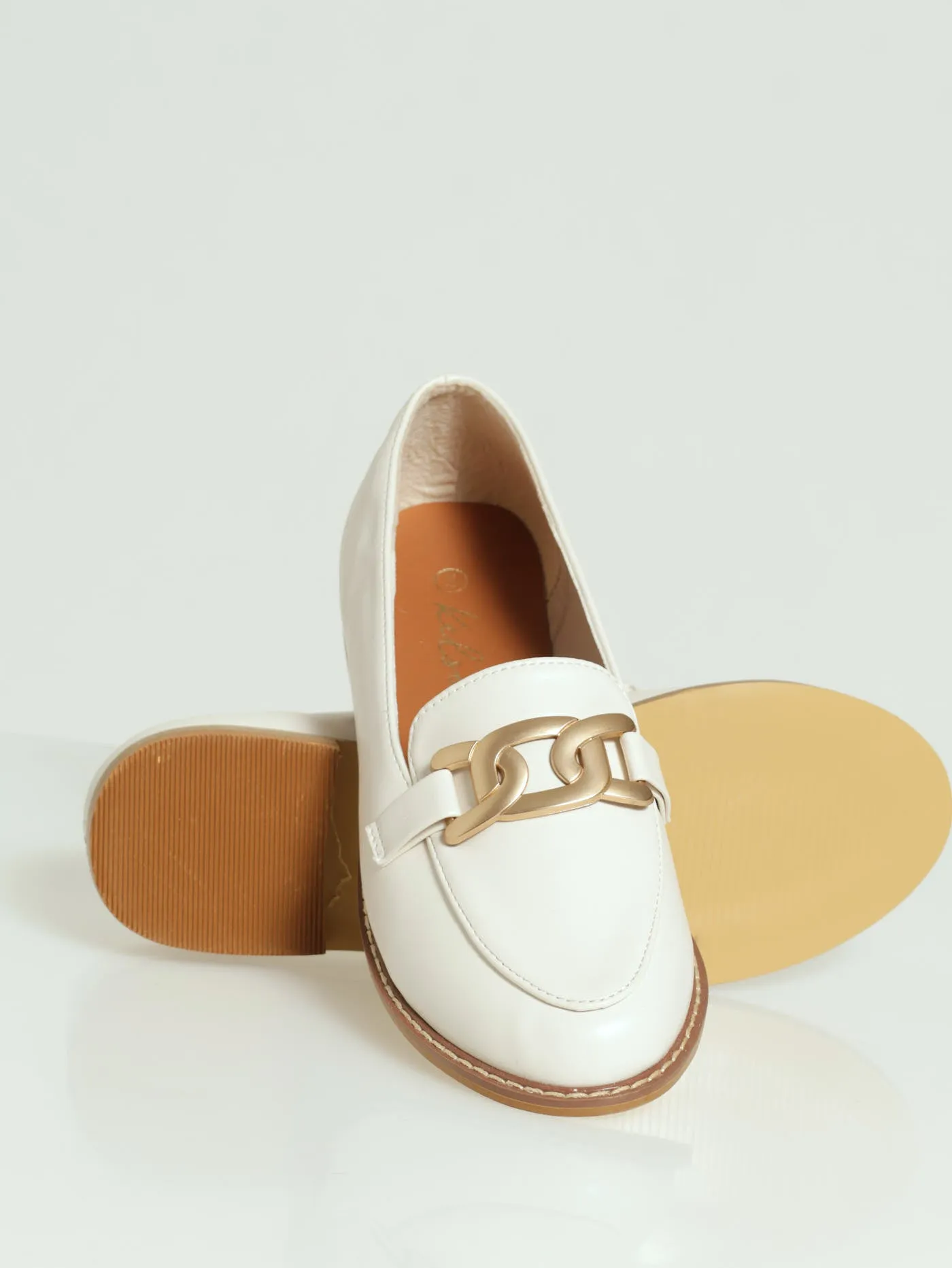 Loafer With Chain Metal Trim - Off White sold by Edgars