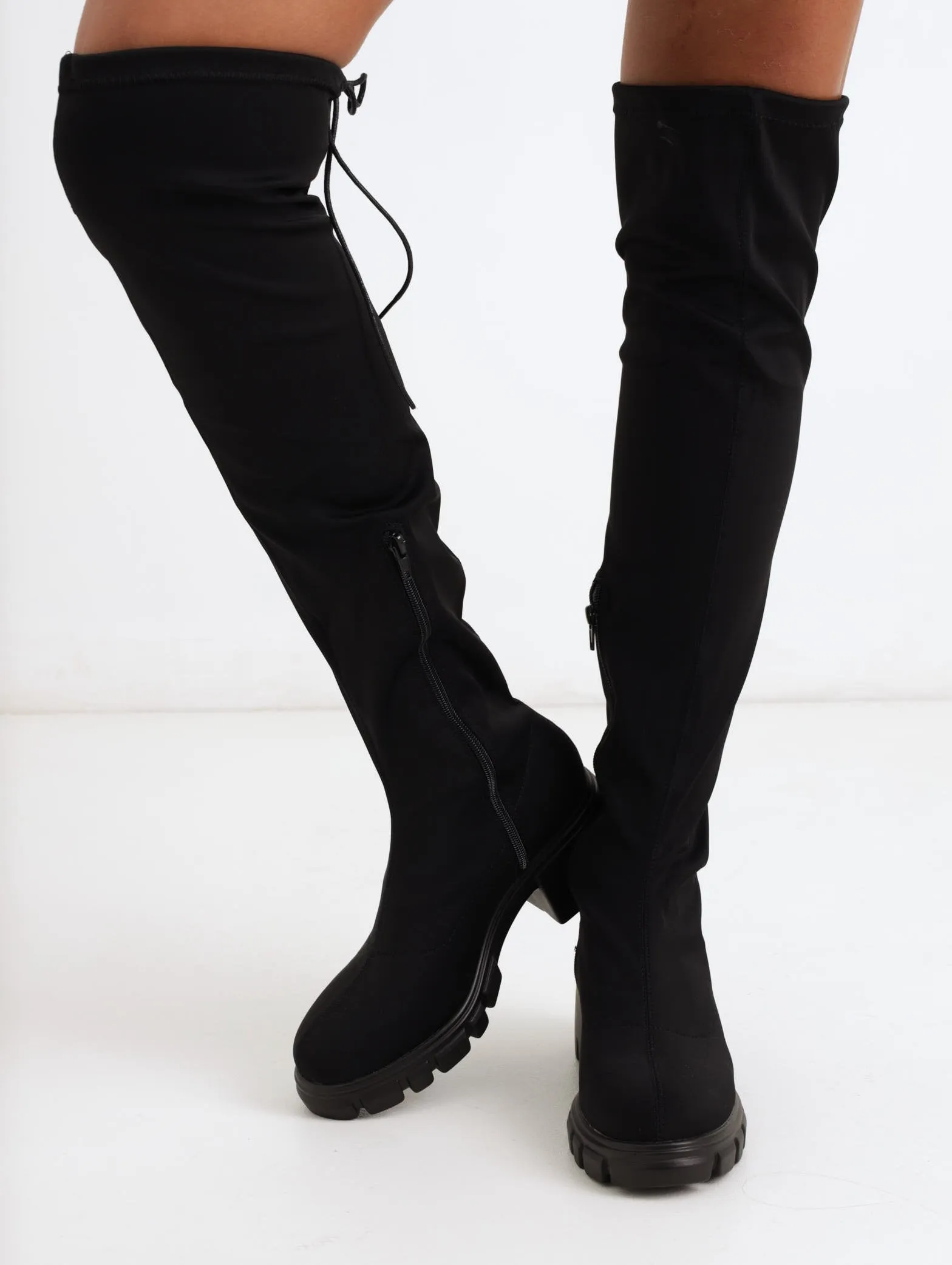 Ladies Over The Knee Plain Chunky Heel Boot - Black sold by Edgars
